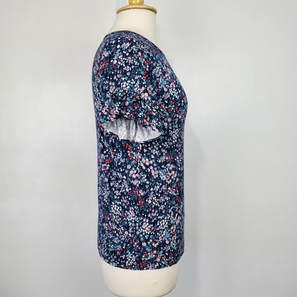 LOFT Outlet Soft Stretchy Ditsy Floral Short Ruffle Sleeve Top, Size M - Picture 6 of 12